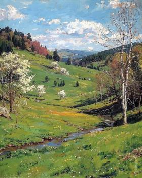 Landscape painting of a small mountain slope